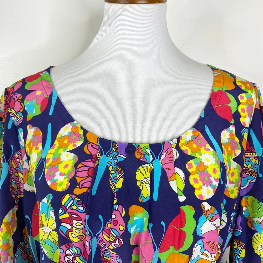RARE NWT Lilly Pulitzer Bright Navy Out There Butterfly Silk Tunic Top XL - Picture 7 of 16